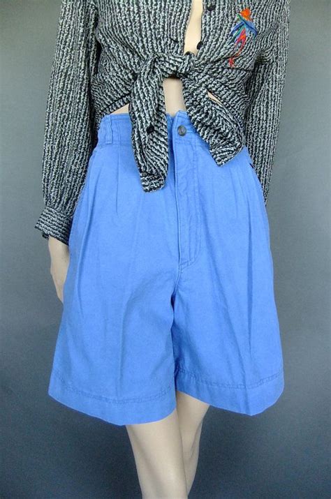 Blue Walking Shorts Womens High Waist 80s Vintage Shorts Size Etsy