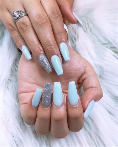 :) i hope you guys like it, to. Baby Blue with Silver Nails #nails #coffinnails # ...