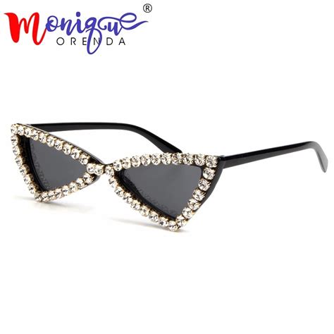 2018 vintage small cat eye sunglasses women brand designer triangle bling red rhinestone luxury