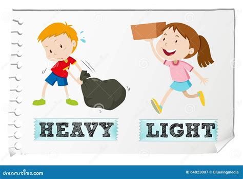 Opposite Adjectives Heavy And Light Stock Vector Image 64023007