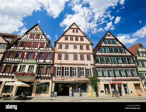 Historic Half Timbered Houses In The Center Of Tubingen Baden