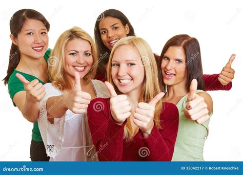 Happy Group Of Women Holding Thumbs Up Stock Image Image Of Young