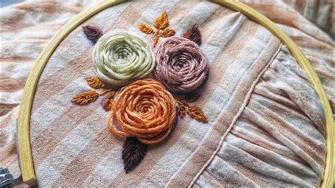 Simple Woven Wheel Rose Hand Embroidery In Sleeve Flowers Tutorial