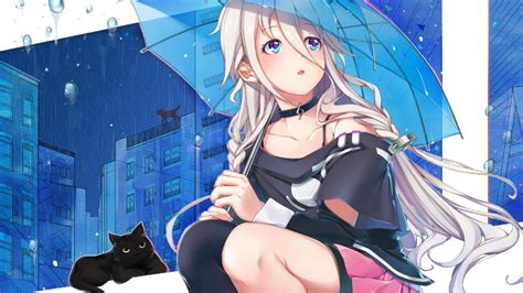 Anime Girl With An Umbrella On A Rainy Night Wallpaper Backiee