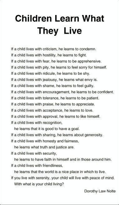 Children Learn What They Live By Dorothy Law Nolte Phd A Poem Written