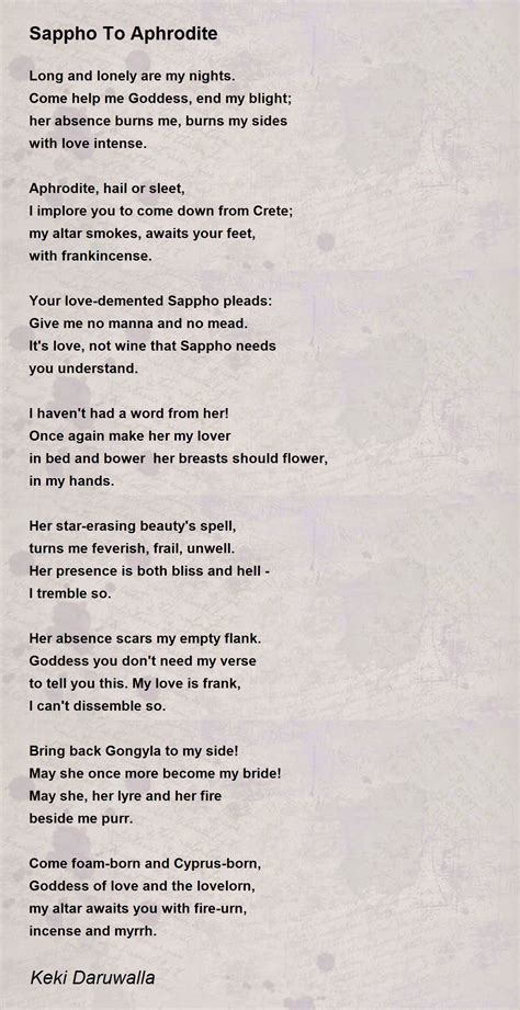 Sappho To Aphrodite Poem By Keki Daruwalla Poem Hunter