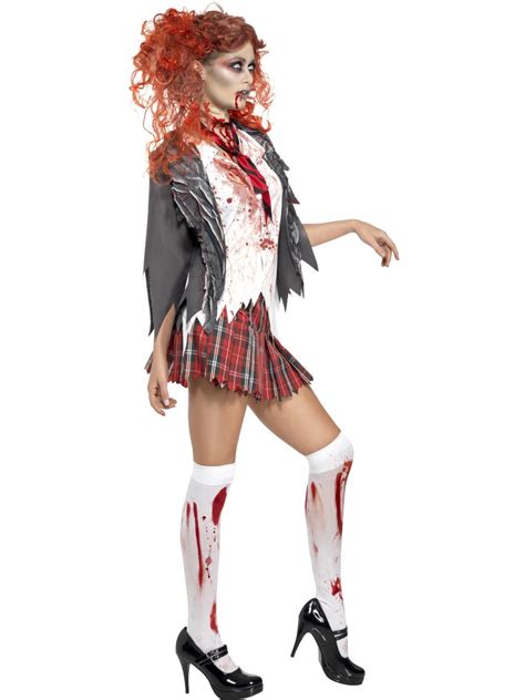 Zombie Schoolgirl Ladies Halloween Undead Fancy Dress Costume Outfit