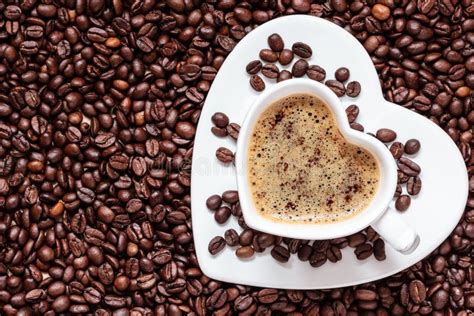 White Coffee Cup Heart Shaped With Cappucino Stock Image Image Of