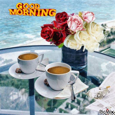 Good Morning Animated With Roses Coffee Pictures Photos And