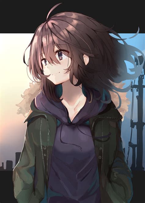 Download 1200x1920 Anime Girl Brown Hair Smiling Looking Away