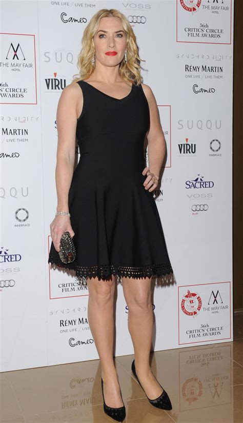 kate winslet flashed her legs in a little black dress at the london critics circle awards