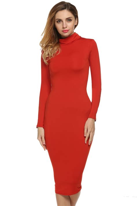 White Turtle Neck Long Sleeve Bodycon Stretch Going Out Dress Going