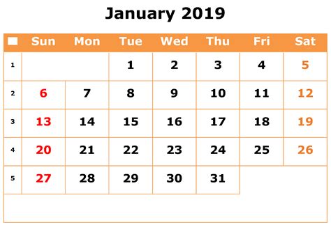 Printable January 2019 Calendar Excel | Excel calendar, Calendar pages, 2019 calendar