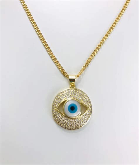 K Gold Filled Evil Eye Necklace Pendant Collar Dije Mal De Ojo
