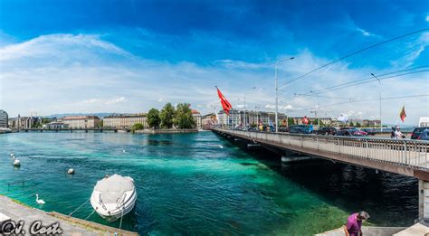 Panorama Of Geneva Pont Du Mont Blanc