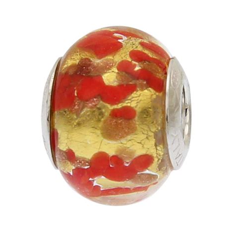 Charm Beads Red Gold Confetti Murano Glass Charm Bead