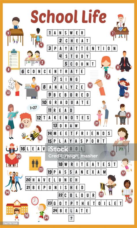 Vector Illustration Of Puzzle Crossword In School Life Stock