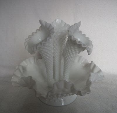 Vintage Fenton White Milk Glass Hobnail Epergne 9 Vase Antique