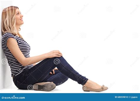 Pensive Blond Woman Leaning Against A Wall Stock Photo Image Of Caucasian Relaxation