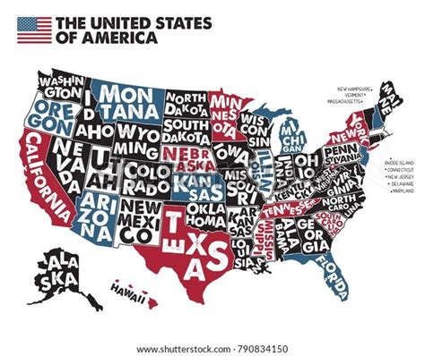 Poster Map Of United States Of America With State Names Blackred