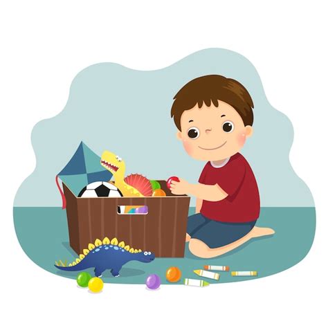 Premium Vector Illustration Cartoon Of A Little Boy Putting His Toys