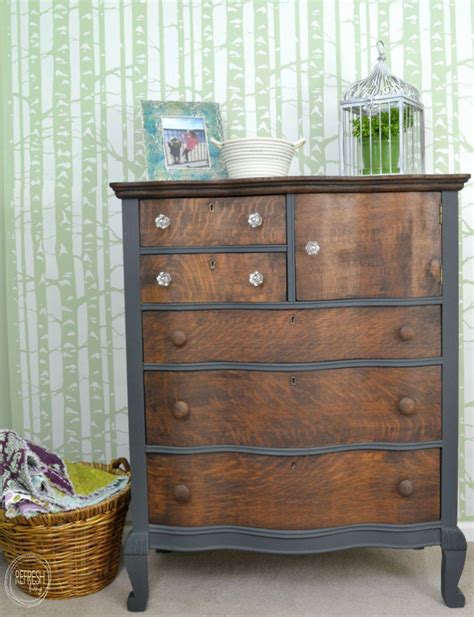 Oak Antique Dresser With Grey Paint And Wood Stain Stained Dresser