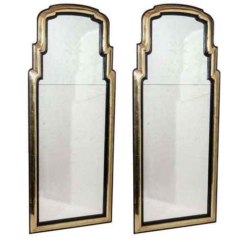 Pair Of Antique French Art Deco Gilt Bronze And Ebony Mirrors At 1stdibs