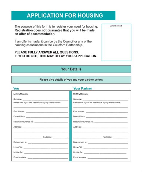 Free 12 Sample Housing Application Forms In Pdf Ms Word Excel