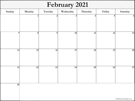 Add your notes, official holidays before you print. February 2021 blank calendar collection.