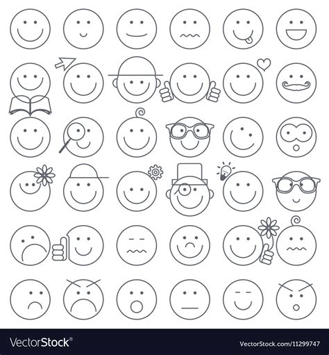Outline Simple Circle Faces Set Emotions Faces Vector Image