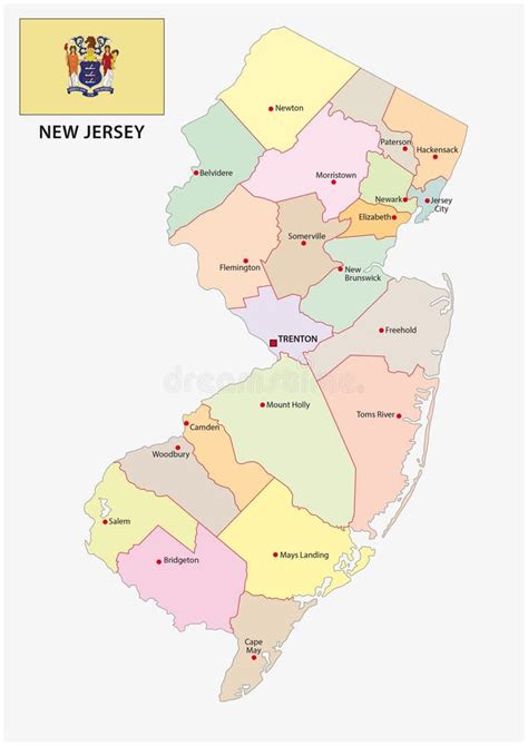 Mapa Administrativo Y Pol Tico De New Jersey Con La Bandera Ilustraci N