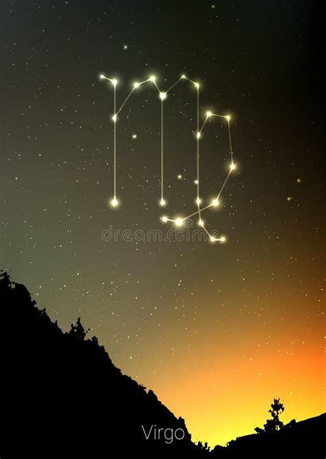 Libra Zodiac Constellations Sign With Forest Landscape Silhouette On