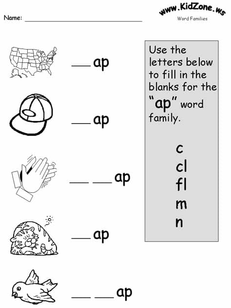 Free printable word family worksheets