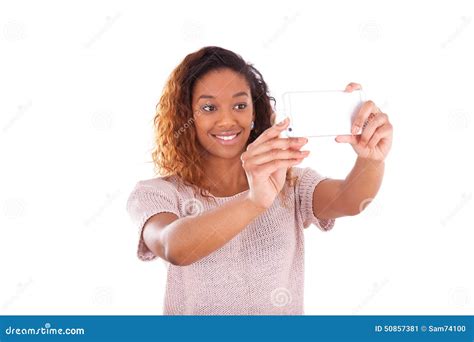Young African American Woman Taking A Selfie Stock Image Image Of Cute Background 50857381