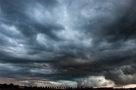 Stormy Cloudy Sky Dramatic Dangerous Dark Gray Cloudscape Stock Photo