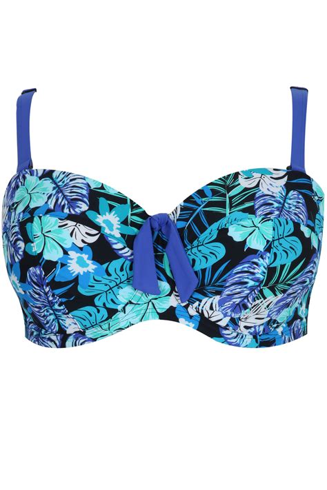 Blue Multi Tropical Hawaiian Print Underwired Bikini Top
