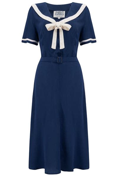 Patti 1940s Nautical Sailor Dress In Navy Authentic True Vintage Styl