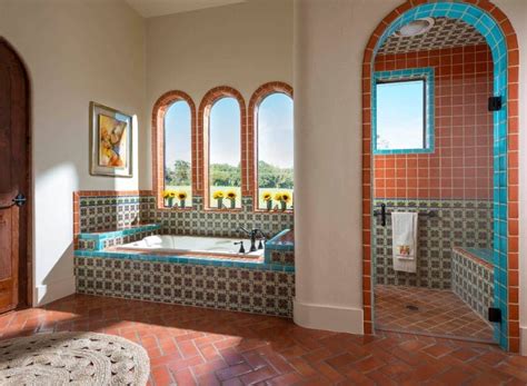Terracotta tiles have been around forever but most homeowners prefer the trending porcelain, vitrified or stone tiles instead of terracotta for the flooring of urban homes. 70 Southwestern Style Primary Bathroom Ideas (Photos)