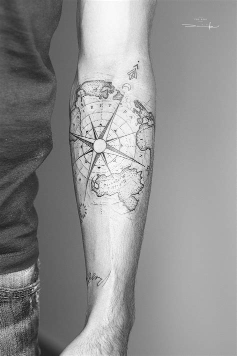 Geometric Tattoo Upper Arm, Upper Arm Tattoos, Compass And Map Tattoo