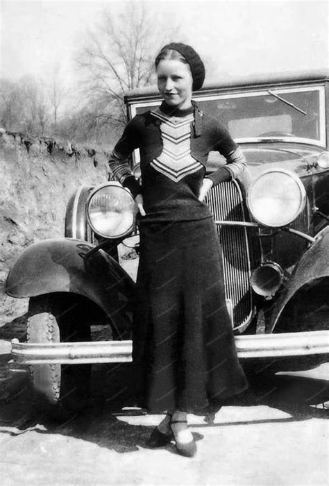 Bonnie Parker Poses In Front Of A Roadster Who