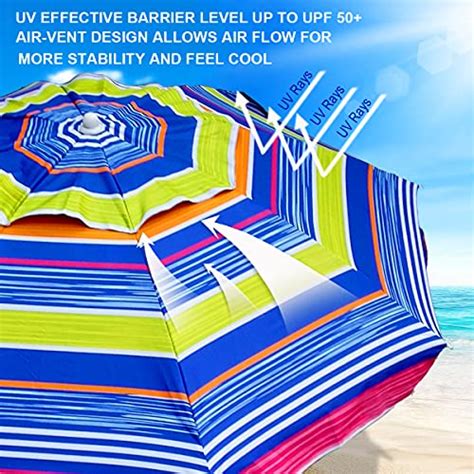 Ammsun 65ft Twice Folded Beach Umbrella With Sand Anchor Windproof