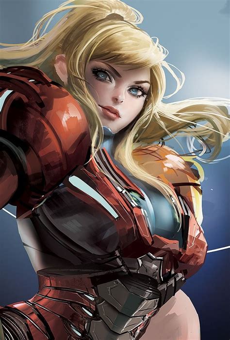 illustration of samus somehow in between her zero suit and battle armor forms i love how the