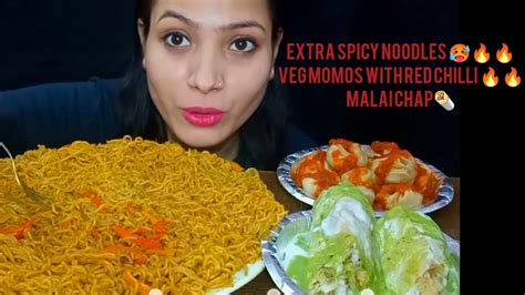 🔥🔥🔥🔥spicy Maggie Noodles Veg Momos Malai Chap Eating Challenge Youtube