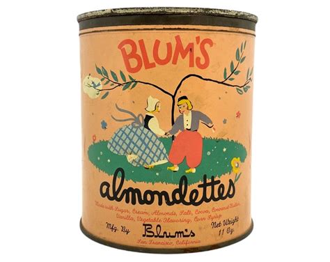 Antique Blums Almondettes Candy Tin San Francisco Ca Old Candy Store