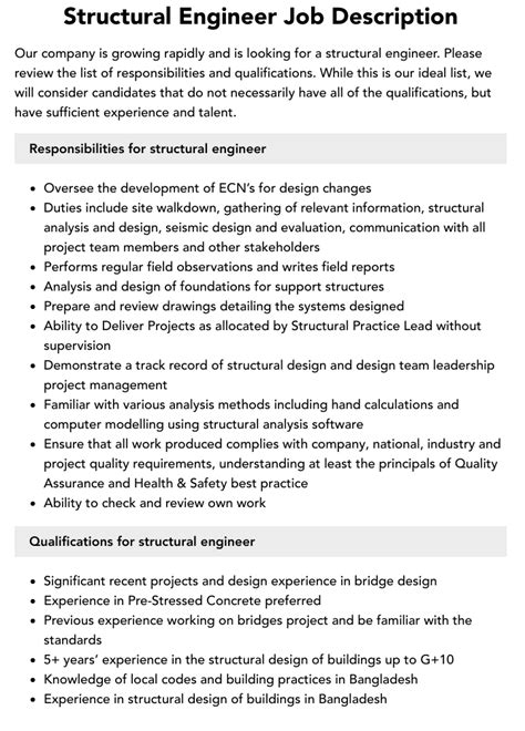 Structural Engineer Job Description Velvet Jobs