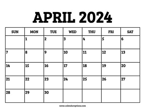 April 2024 Calendar Printable Calendar Options