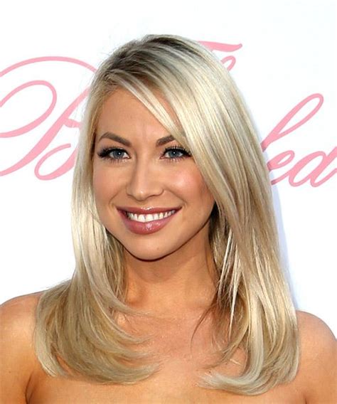 Stassi Schroeder Medium Straight Casual Hairstyle With Side Swept Bangs Light Ash Blonde Hair