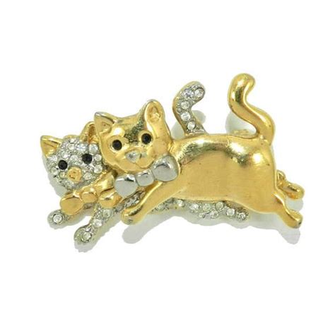 Cat Brooch Pin Kittens Brooch Rhinestone Jewelry Two Cats Cat Brooch