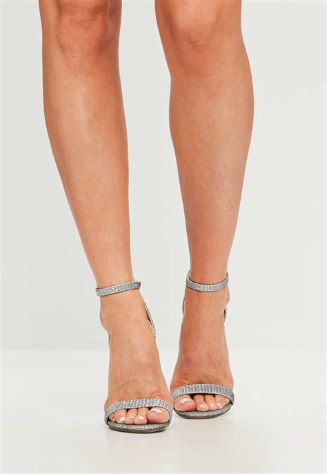 missguided silver glitter two strap barely there heels in metallic lyst