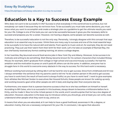 Education Is A Key To Success Essay Example